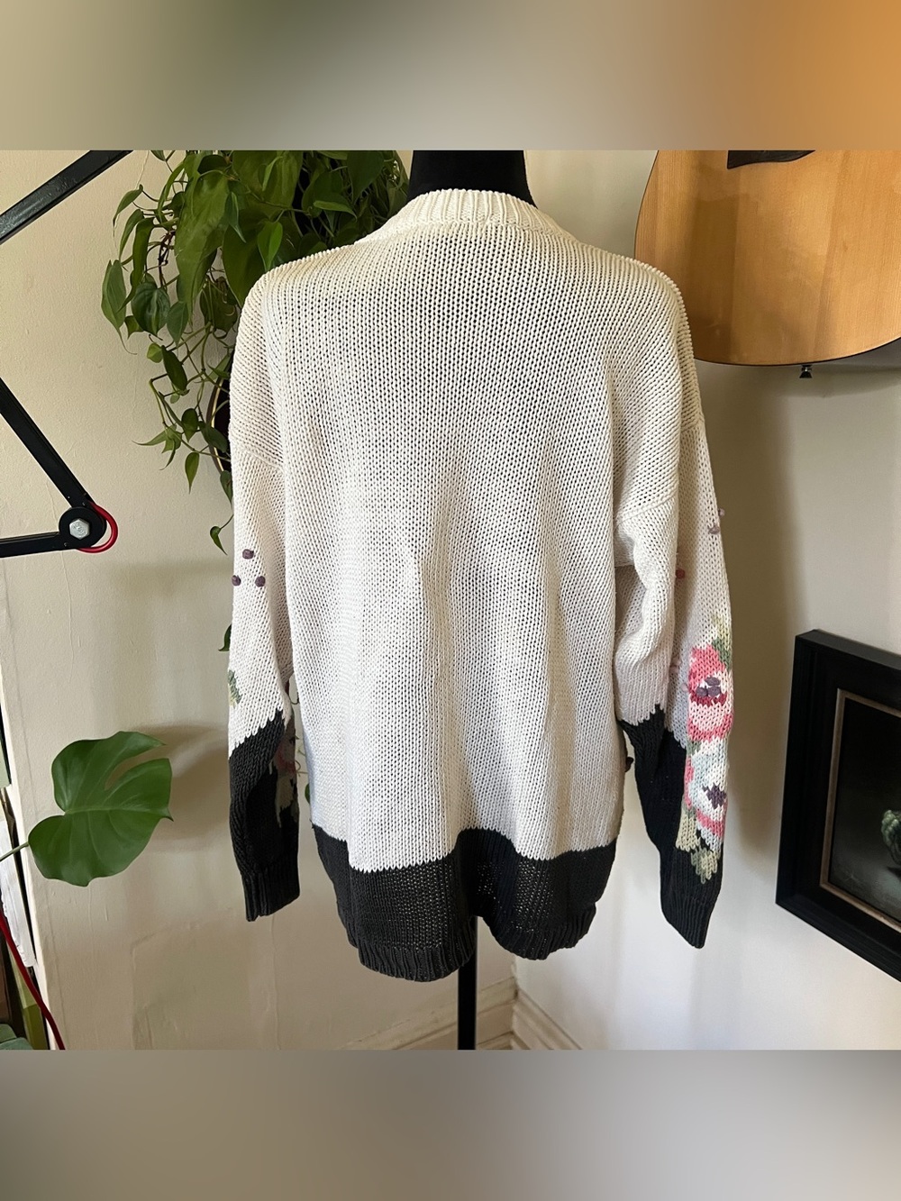 Vtg 90s Rebecca Stone Ramie Cotton Floral Oversized Sweater - Size Medium - Picture 2 of 7
